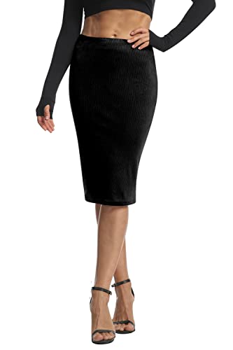 Yumiday Womens Pencil Skirt Velvet (Black,M) #TOP2