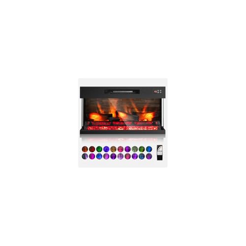 ROVSUN 36 Inch 3-Sided Glass Electric Fireplace Insert, Electric Fireplace Heater with Remote Control, Wall Mounted and Recessed Fireplace with 8H Timer, 20 Flame Color for Indoor Use, Office, Bedroom
