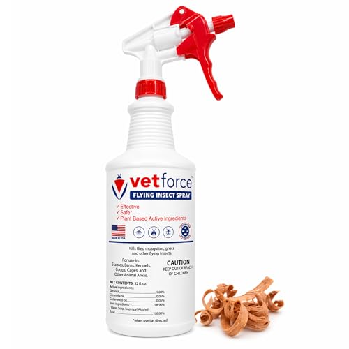 VetForce Flying Insect Spray – Fast Action Formula – Broad Coverage Use – Plant-Derived Oils – Easy Spray Application – for Mosquitoes, Stable and House Flies – Gentle Around Animals – 32 oz