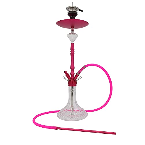 DIAMOND HOOKAH Premium Groß Aluminium RPO3A Shisha Set, Wasserpfeife Shisha Edel Komplettset mit 4 Anschlüsse. 18/8 Schliff, Klickanschluss und Diamanten Molassefänger (Pink)