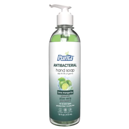 Purita Antibacterial Liquid Hand Soap - Infused With Aloe Vera, Vitamin E And Invigorating Scents Germs And Bacteria - (Lime Margarita, 16 Fl Oz, Pack Of 6), Made In Usa #TOP1