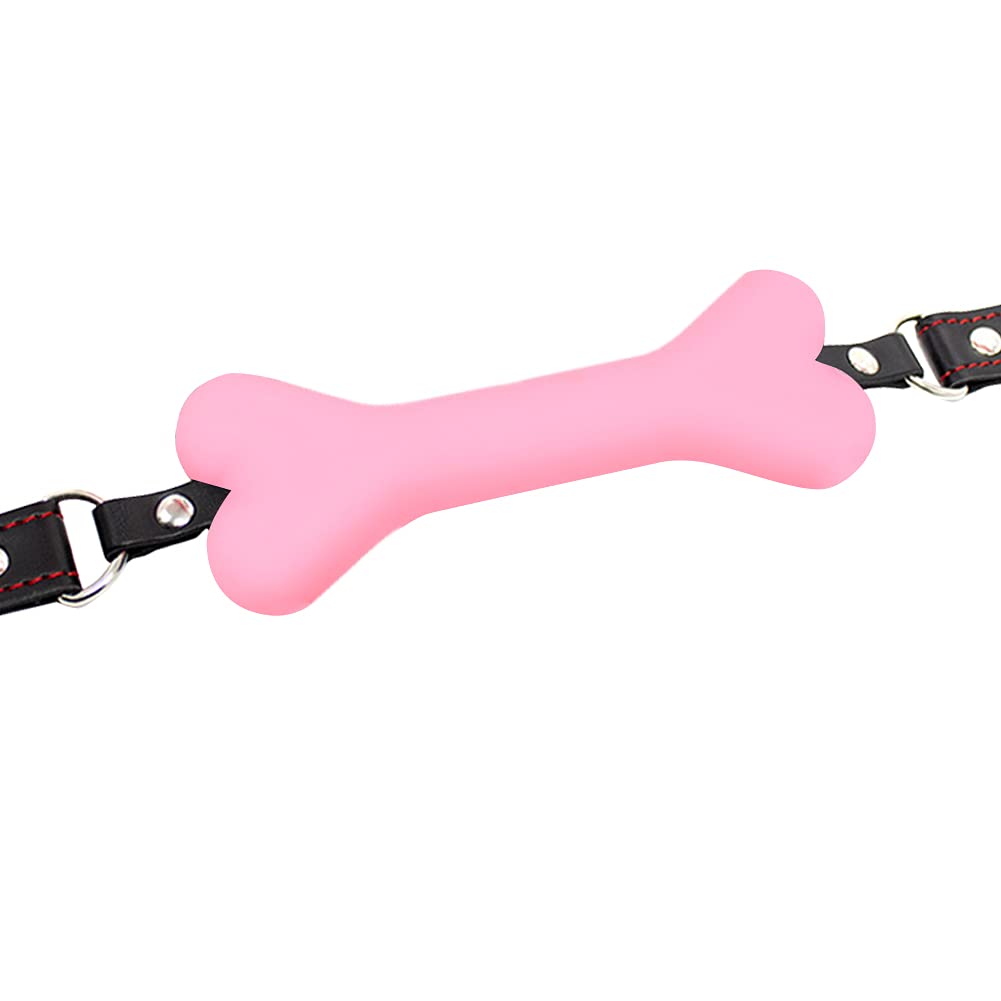 Romi Bondage Silicone Leather Dog Bones Gag Mouth Pet Bone Bite Ball Gag BDSM Fetish Slave Restraints Sex Toys ()