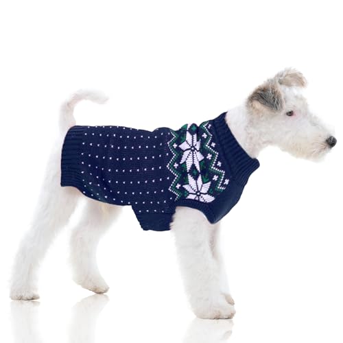 FUAMEY Dog Christmas Sweater, Warm Classic Snowflake New Year Turtleneck Sweater with Leash Hole for Small to Medium Dogs & Cats X-Small(Chest:11.8in)