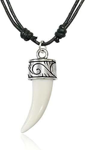 Wolf Fang with Curly Crown Pendant Adjustable Cord Necklace