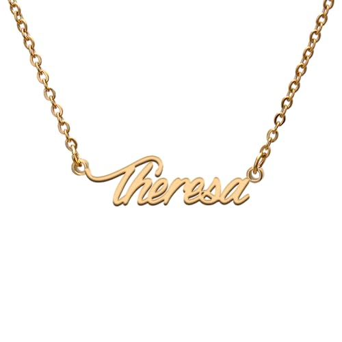 Theresa Name Tag Necklaces for Her His Friends Familys Relationship Memory Jewelry Gift