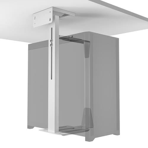 Image of GJCrafts Under Desk PC Case Holder, Adjustable CPU Stand with 360° Rotation, 15kg/33lbs Load Capacity, 2 Mounting Options (White)