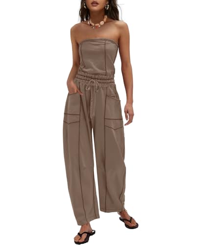 LAMISSCHE Womens Casual Strapless Jumpsuits off the Shoulder Summer Rompers