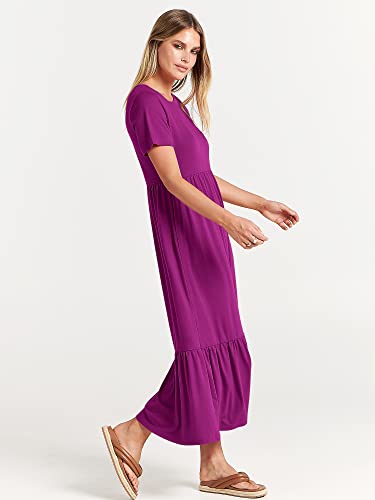 Image of ANRABESS Womens 2026 Summer Casual Maxi Dress A line Tiered Flowy Short Sleeve Crewneck T Shirt Beach Travel Long Dresses
