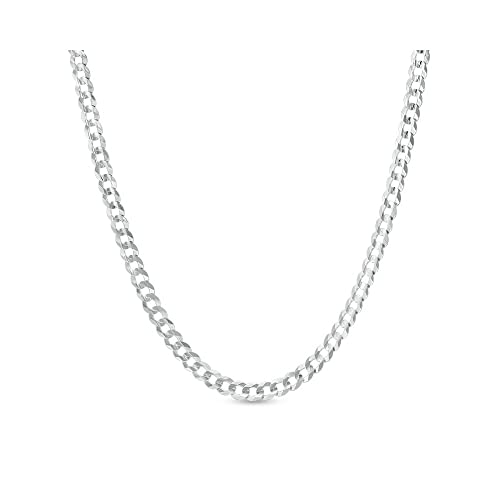 ARGENTO REALE 925 Sterling Silver Necklace Solid Curb Cuban Link Chain Necklace For Men And Women 3MM 3.75MM 4.5MM 5.5MM, Jewlery Accessories, 16-30, Lobster Clasp, silver chain Made In Italy