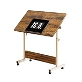 Höhenverstellbarer Und Winkelverstellbarer Schreibtisch, Platzsparender Bürotisch Mit Rollen Und Metallgestell, Computertisch Mit Schutzkante, Für Arbeitszimmer Oder Schlafzimmer, 80 x 40 x 65-87 cm