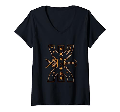 Femme Afrique du Nord Traditionnelle Rétro Vintage Amazigh Berbère T-Shirt avec Col en V