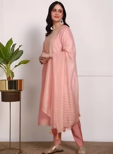 Image of Women's Viscose Rayon Embroidered Kurta Pant Set with Dupatta