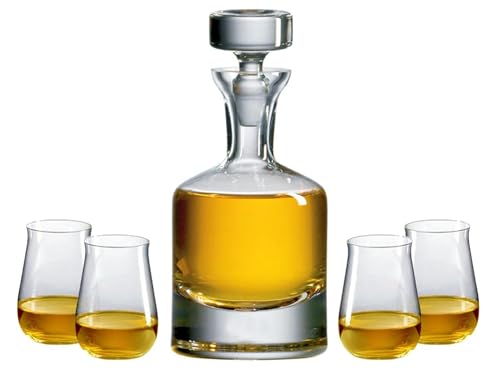 Ravenscroft Crystal | European-Made, Hand-blown Scotch Decanter Gift Set | 1 Decanter with Stopper & 4 Tumblers | 100% Lead-Free Crystal | Gift-Boxed