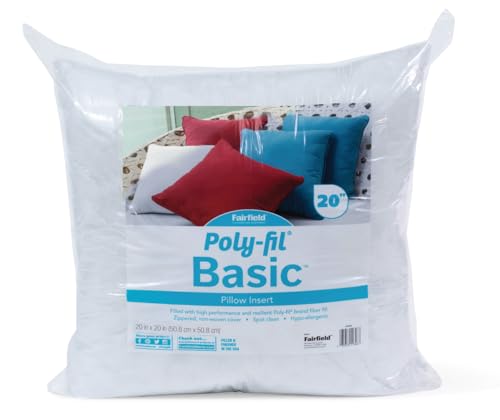 Fairfield Poly-Fil Basic Inserts Ideal, Travel Pillows, and Home Decor, Zippered, Non-Woven Cover, Spot Clean, 20” Square, White