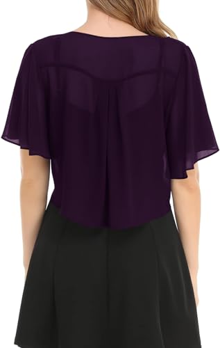 Image of Women's Solid Puff Sleeve Kimono Short Cardigan Loose Cover Up Casual Blouse Top Chiffon