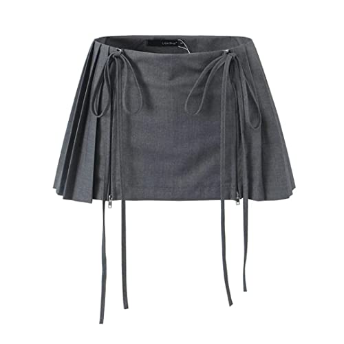 RICHTRUE Preppy Skirt Y2k Skirt Low Rise Skirt Pleated Skirts for Women Y2k Mini Skirts for Women Sexy (Grey,S,Small)