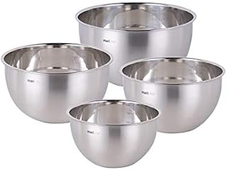 Mari Chef Mixing Bowl Set - 4-Piece Premium Quality Stainless Steel Bowls for Measuring, Prepping, Cooking, Baking and Serving - Space-Saving Stackable Containers for Salad, Pasta, Fruit and Dough