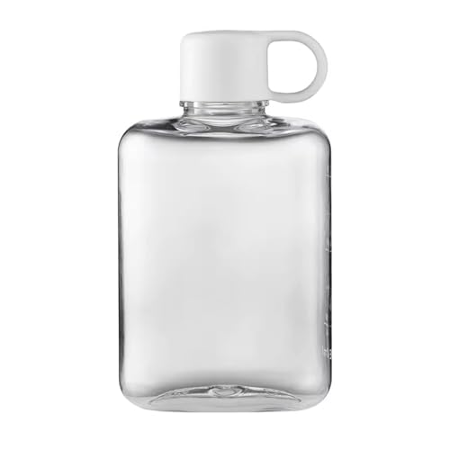 Qusmeiyici 12.2 oz/360 ml Flat Travel Water Bottle, BPA Free Tritan Reusable Plastic Square Water Bottle, Leak-Proof Compact for Camping, Fitness, Outdoor Sports, Fits Purse and Pocket（White）