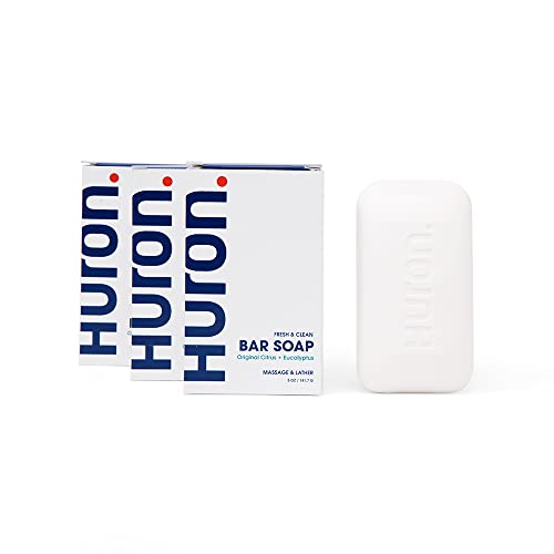 Huron Bar Soap For Men - Hydrating Body Soap - Vitamin-Rich Soap With Shea Butter & Coconut Oil - Keeps Skin Clean, Smooth, & Moisturized - Original Citrus + Eucalyptus, 3 Bars #TOP6