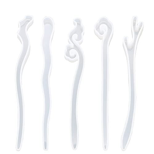 ccHuDE 5 Pcs Silicone Resin Hairpins Molds Hair Stick Kit for Jewelry Crafts Making