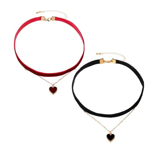 DUINIU Colliers De Collier 2 Pièces, Bijoux De Style en Couches, Longueur Réglable, Accessoires De Mode, Adaptés Aux Vêtements De Tous Les Jours pour Femmes Et Au Style De Fête (Noir, Rouge).