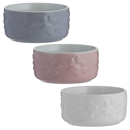 Mason Cash Colour Mix Stoneware Small Pet Bowl, Assorted Colours - Cream, Grey, Pink, 8 cm