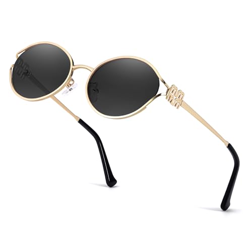 Retro Oval Sunglasses for Women Gold Metal Frame Round Designer PC Lenses UV400 Protection Shades