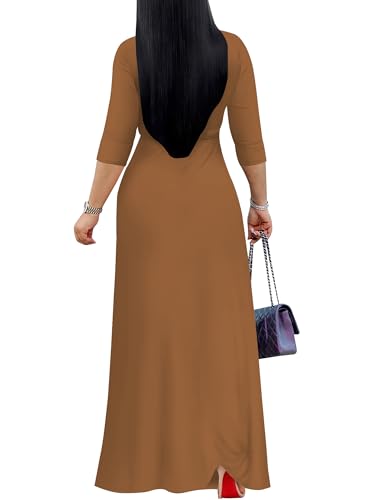 Image of PinkPatty Women's Plus Size Maxi Dresses Casual Flowy 3 /4 Sleeves Dress Printed Vacation Dress for Daily Wear with Belt