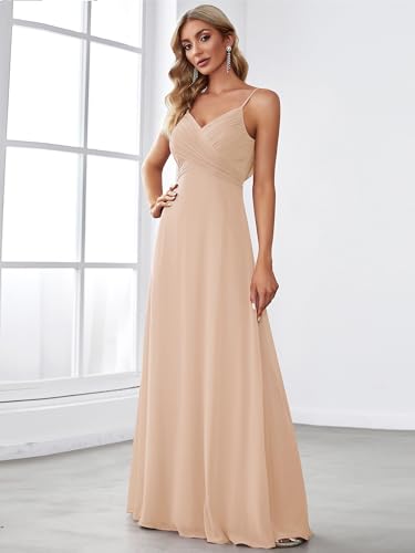 Image of Ever-Pretty Women's Summer Backless Spaghetti Strap Chiffon Bridesmaid Dresses Empire Waist Formal Wedding Guest Dress