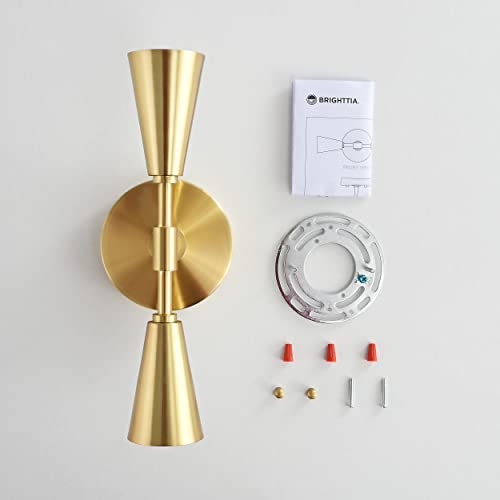 Image of BRIGHTTIA Vicky 2 Light Cone Socket Wall Sconce - Mid Century Modern Fixture for Wall & Ceiling - Minimalist Edison Lamp for Hallway and Bathroom Vanity - Brushed Gold (BW0027-2G)