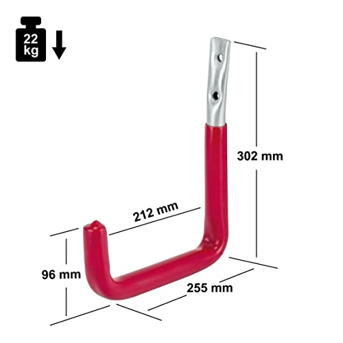 Foto von VORMANN Wandhaken Gerätehaken Garagenhaken Lasthaken Haken | Traglast 22 bis 37 kg | witterungsbeständig | U-Form, 6-teiliges Set, 3 Größen | rot gummiert