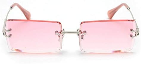 mincl/Fashion Small Rectangle Sunglasses Women Ultralight Candy Color Rimless Ocean Sun Glasses (silver&pink)