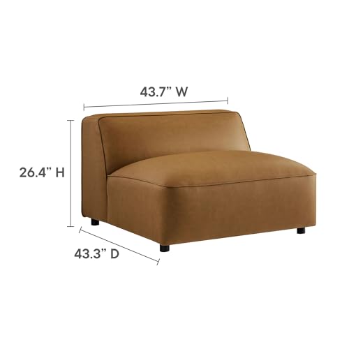 Image of Modway Auren Vegan Leather 3 Piece Modular Sofa in Camel - Faux Leather 3 Seater Couch - Comfy Mid Century Modern PU Leather Sofa for Living Room, Apartment, Loft