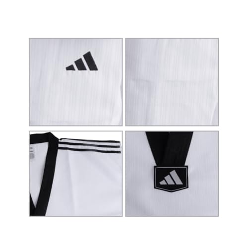 adidas adi-Start III 3 Stripes Taekwondo White Uniform with Assorted V-Necks - Black V-Neck - Size 160