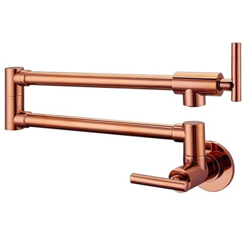 Grifo de cocina oro rosa con brazo articulado doble para montaje en pared de fregadero