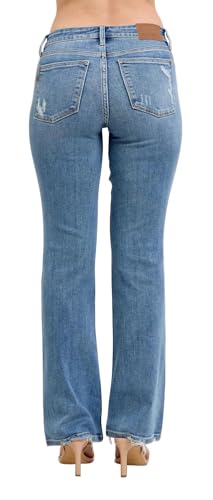 Judy Blue Women's Mid-Rise Vintage Wash Destroyed Hem Bootcut Jeans2