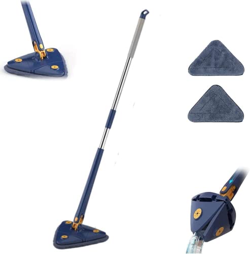 BRIXBEE Balai de Nettoyage réglable Rotatif à 360 °, 2022 en Microfibre Triangulaire avec Fonction de Pression Automatique de l'eau pour Plafond et Sol (Bleu, avec 6 têtes de serpillère) (A2 pièces)