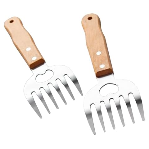 2 PCS Meat Shredding Claws with Wooden Handle Stainless Steel Bear Claws for Shredding Pulling Handing Lifting & Serving Pork Turkey, Chicken, Brisket Cover