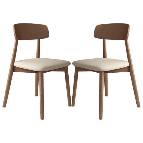 XINMAIZI Juego de sillas de Comedor de Madera de 2/4/6,Patas de Madera Maciza con tapizadas de Cuero Moderno de Mediados de Siglo,con cojín de Asiento,para Restaurante cafetería (Set of 2,Khaki)