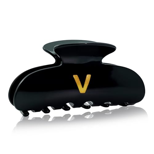 Image of Acrylic Letter Hair Clips for Women - Black Monogram Hair Claw Alphabet Large Hair Clip, Fashion Glitter Claw Clips Elegant And Durable Hair Accessory, Letter V