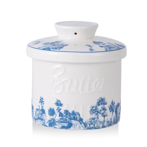TEATALK French Butter Crock for Countertop - Blue and White