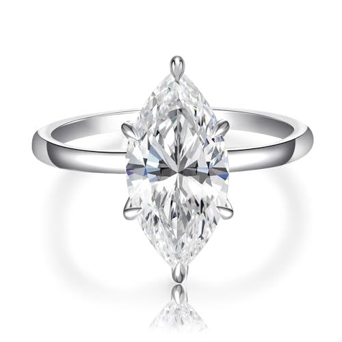 AVECON 3.5CT Marquise Cut Engagement Ring for Women, Wedding Promise Cubic Zirconia Band, White Gold Plated Simulated Diamond Rings Size 6