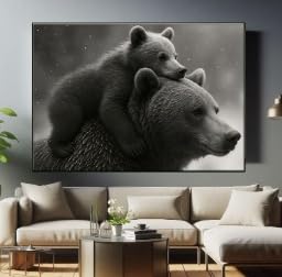 Maman ours et son bébé ours sur toile de 60x90cm : donnez de la douceur aux murs de leur enfance