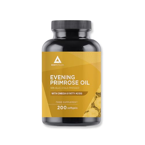 Nachtkerzenöl-Perlen 1000 mg– 10% Kaltgepresste GLA– 200 Perlen – Lindert Wechseljahresbeschwerden und prämenstruelle Symptome – Gleicht den Hormonhaushalt aus - Bodyathlon