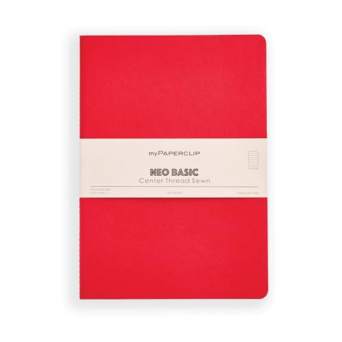 myPAPERCLIP NeoBasic B5 Ruled Notebook | 160 Pages, 80 GSM, 250 GSM Soft Cover, B5 (6.93 x 9.84 in) | Red