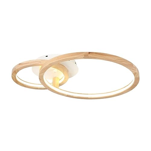 Holz 2-Ring LED-Deckenleuchte Modern Minimalismus Holz Stil Runde Deckenlampe Kreativ Wohnzimmer Schlafzimmer Esszimmer Leuchte Deckenbeleuchtung Acryl-Schirm Decke Licht Holzlampe [Energieklasse A++]