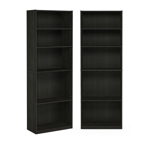 Furinno Jaya Book Shelf Set of 2, 5-Tier Bookshelf, Bookcase, with Adjustable Shelf, 9.5 x 24.5 x 71, for Home Office, Living Room, Espresso by Furinno - Image 5