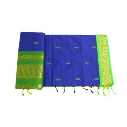 Image of Pure Kalyani Cotton Saree | Zari Border & Blouse Piece - Lata Gadwal Design | Traditional Saree