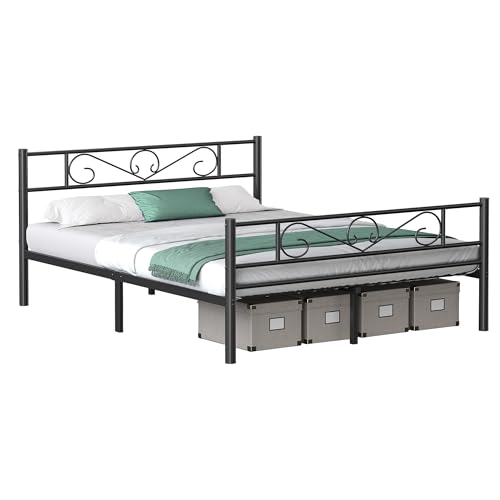 VASAGLE Struttura Letto Matrimoniale, Letto a Doghe in Metallo per Materassi di 160 x 190 cm, per Stanza di Ospiti, Montaggio Facile, per Spazi Piccoli, Nero Inchiostro RMB069B01
