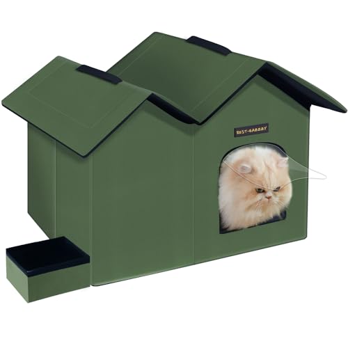 Rest-Eazzzy Outdoor Cat House, Feral Cat House Insulated with Mat and Clip, Weatherproof and Insulated, Cat Beds for Cats Kittens Puppies, Never Blow Away (Black, S 13" X 13" X 14") black S